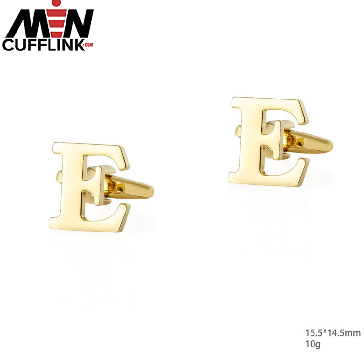 Gold 26 English letters smooth metal copper cufflinks