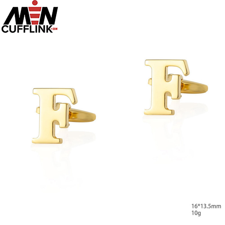 Gold 26 English letters smooth metal copper cufflinks