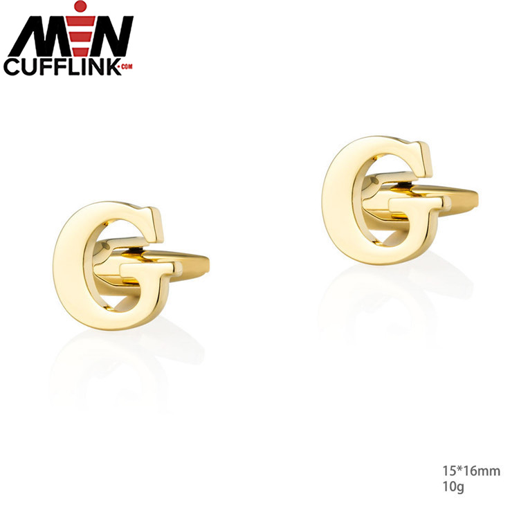 Gold 26 English letters smooth metal copper cufflinks