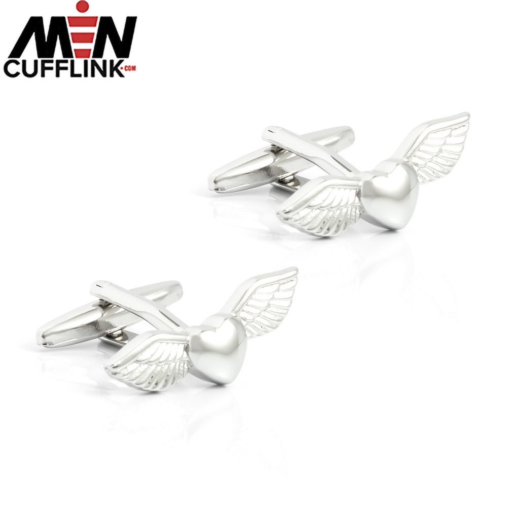 Heart Wings cufflinks Plated Silver Metal Cufflinks