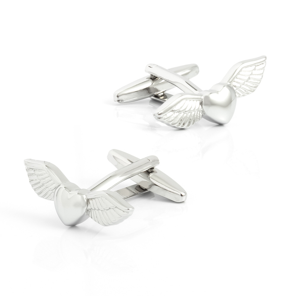 Heart Wings cufflinks Plated Silver Metal Cufflinks