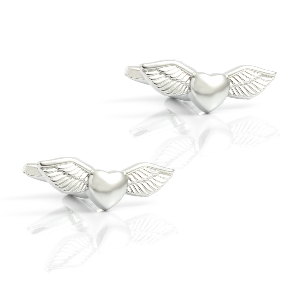 Heart Wings cufflinks Plated Silver Metal Cufflinks