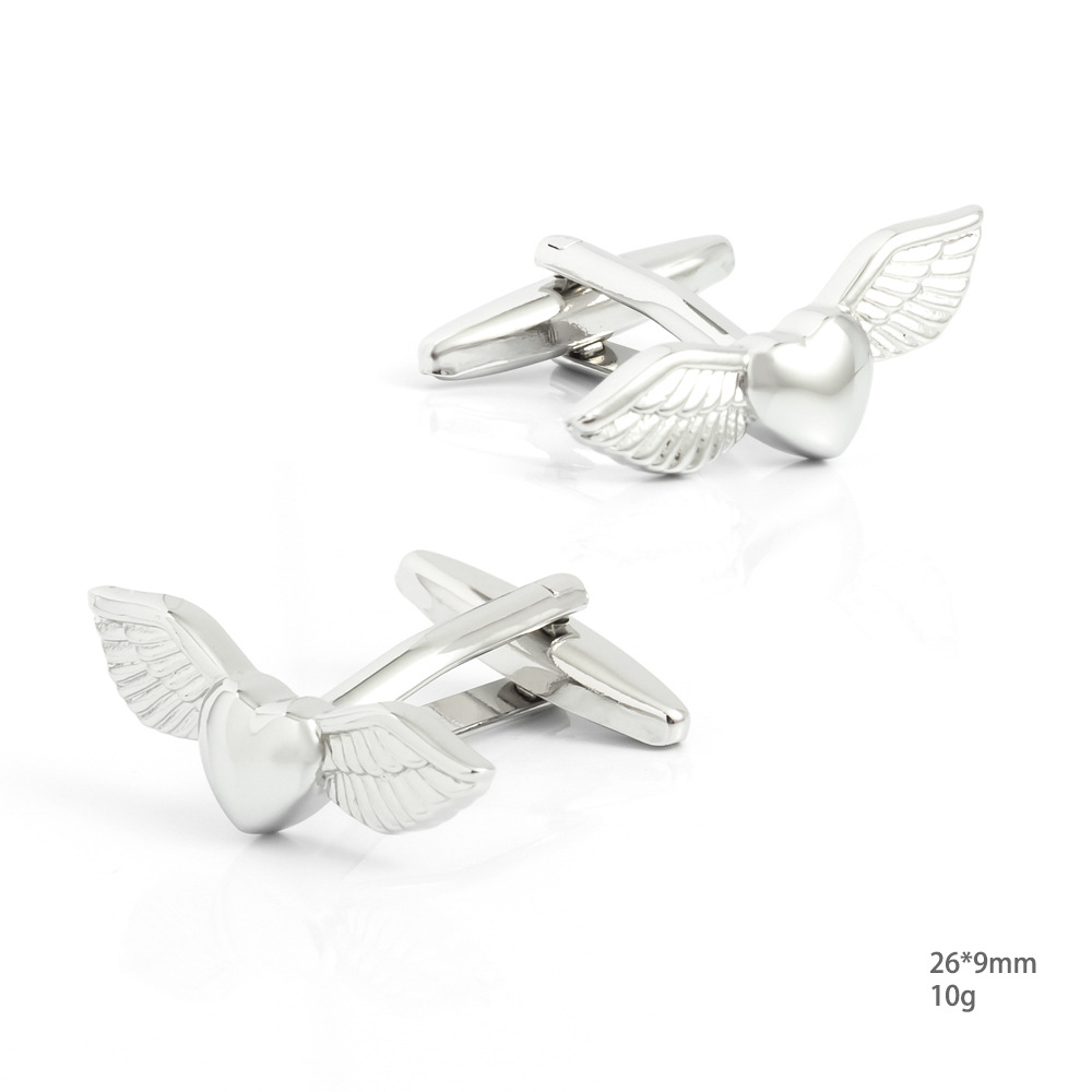 Heart Wings cufflinks Plated Silver Metal Cufflinks