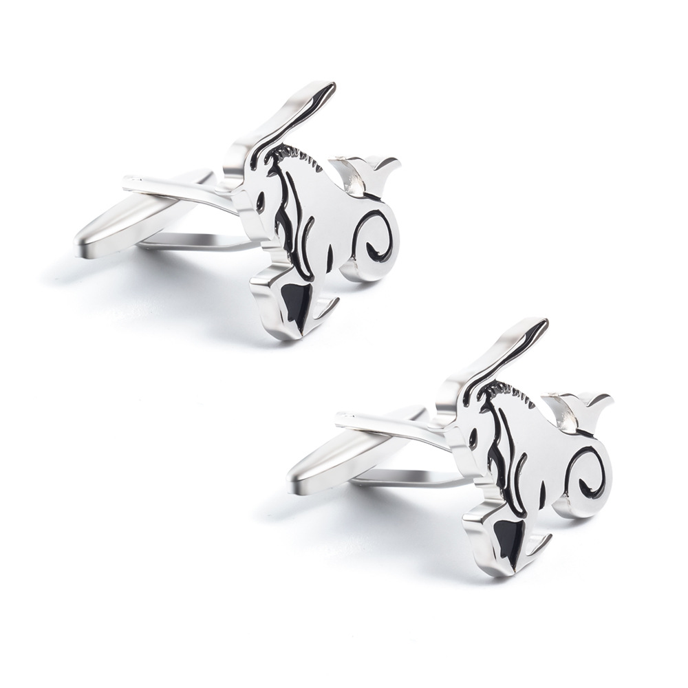 High-grade electroplated silver capricorn constellation shape copper metal cufflinks