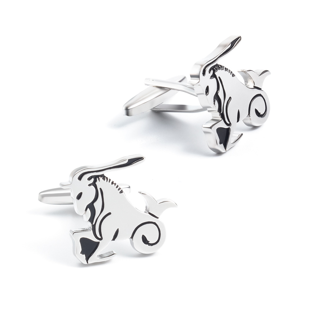 High-grade electroplated silver capricorn constellation shape copper metal cufflinks