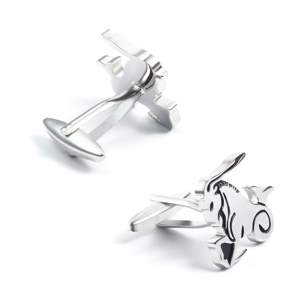 High-grade electroplated silver capricorn constellation shape copper metal cufflinks