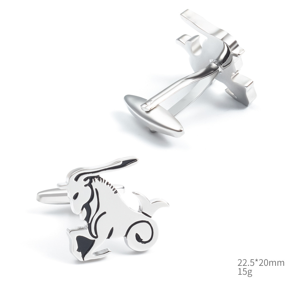 High-grade electroplated silver capricorn constellation shape copper metal cufflinks