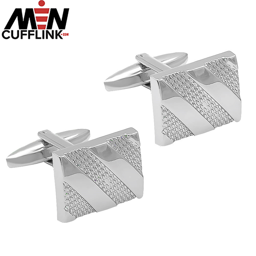 Rectangular Twill Plated Silver Metal Cufflinks wholesale