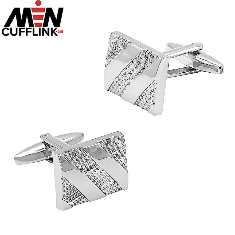 Rectangular Twill Plated Silver Metal Cufflinks wholesale