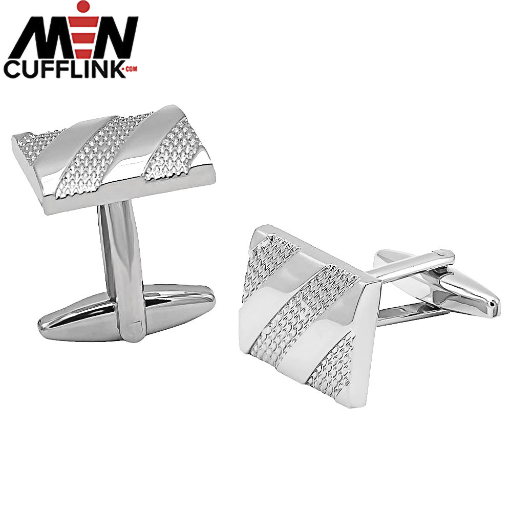 Rectangular Twill Plated Silver Metal Cufflinks wholesale