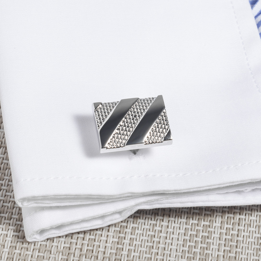 Rectangular Twill Plated Silver Metal Cufflinks wholesale