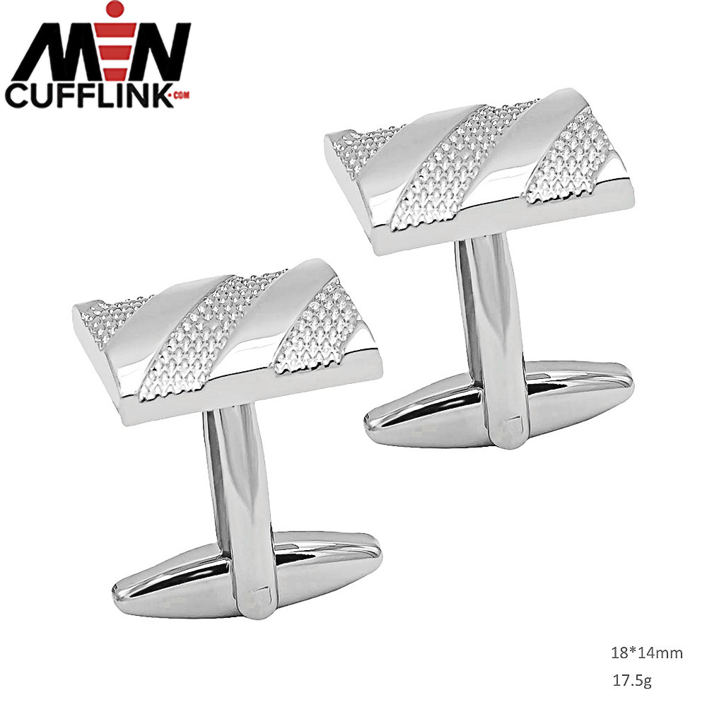 Rectangular Twill Plated Silver Metal Cufflinks wholesale