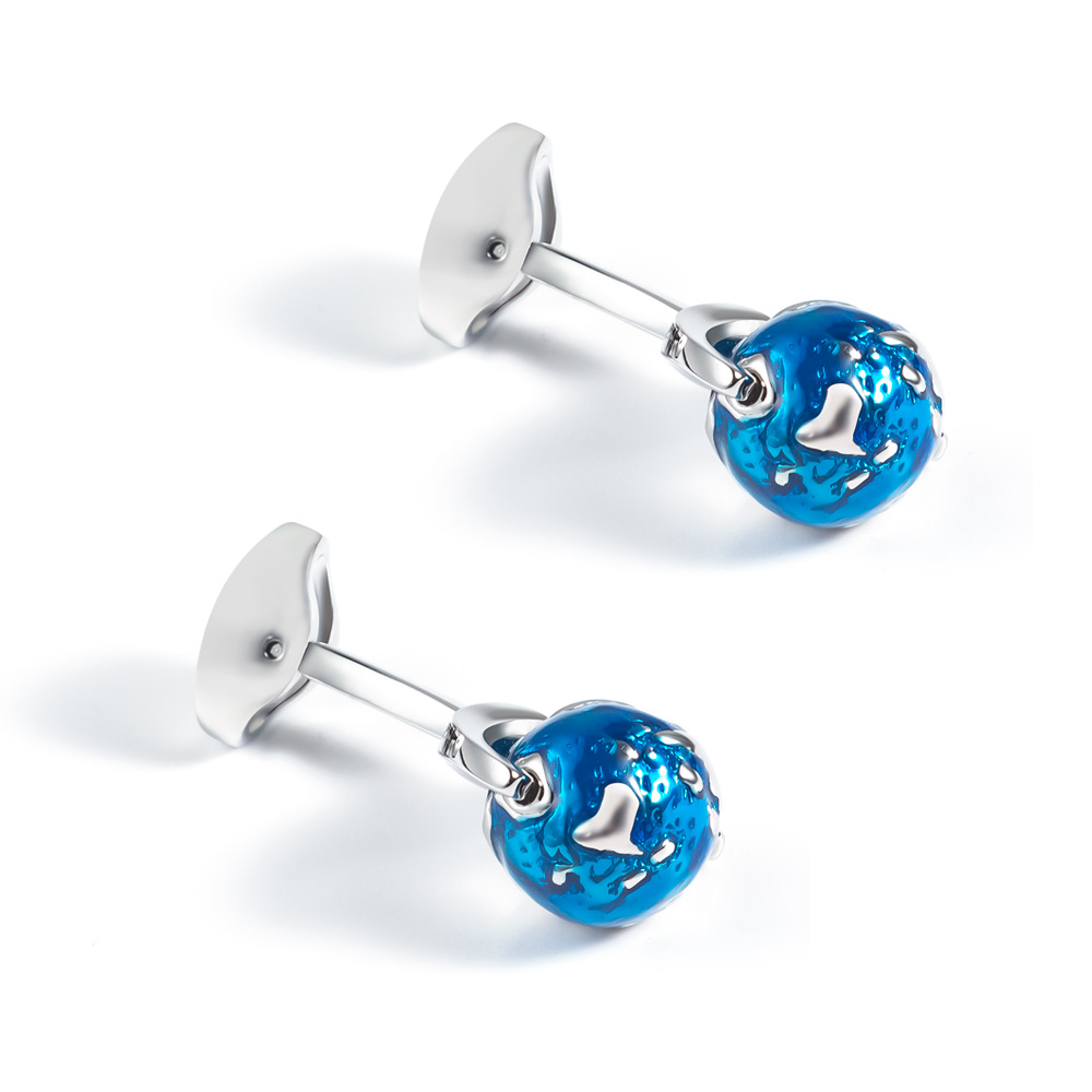 Rotating globe shaped metal cufflinks