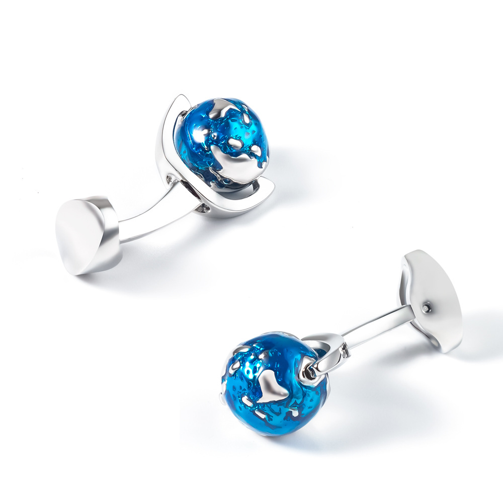 Rotating globe shaped metal cufflinks