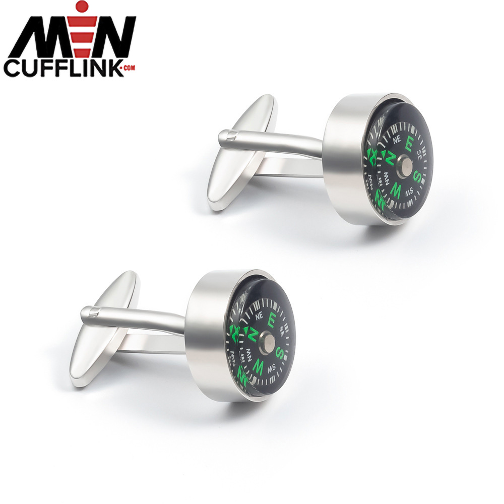 Round rotatable metal compass cufflinks