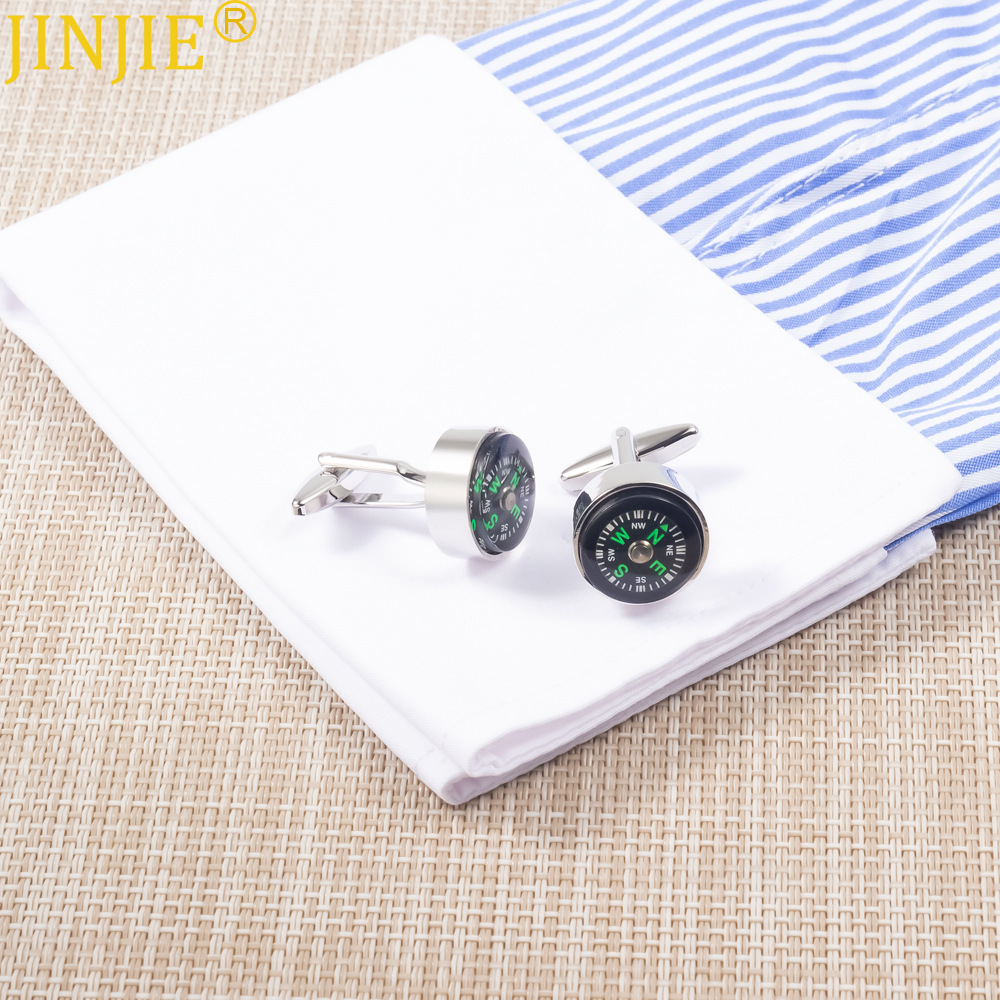 Round rotatable metal compass cufflinks