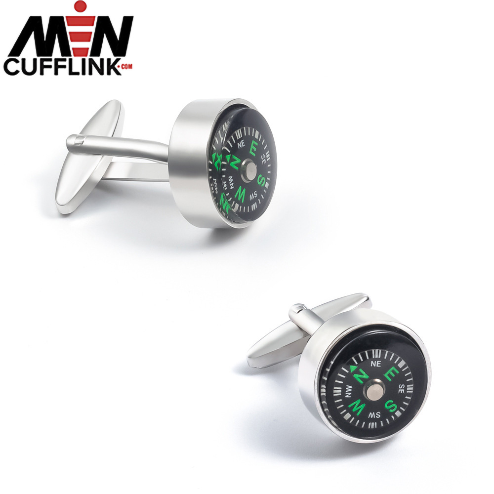 Round rotatable metal compass cufflinks