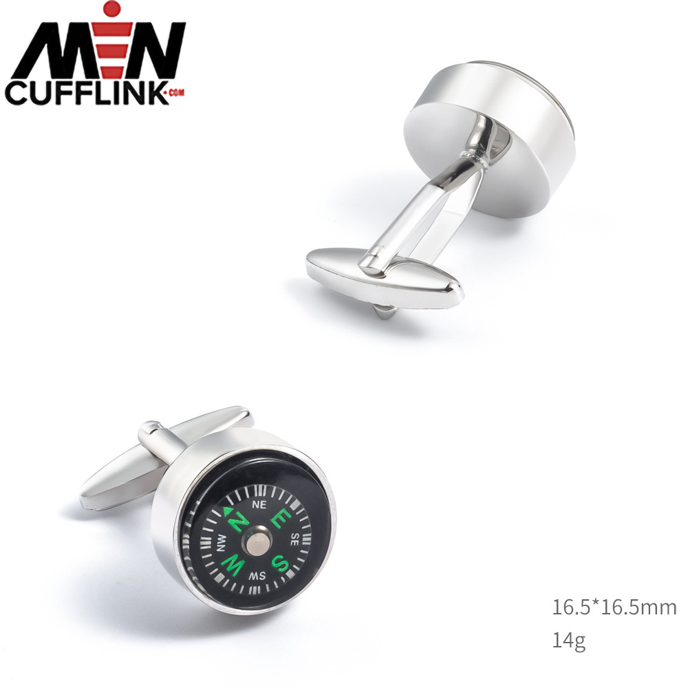 Round rotatable metal compass cufflinks