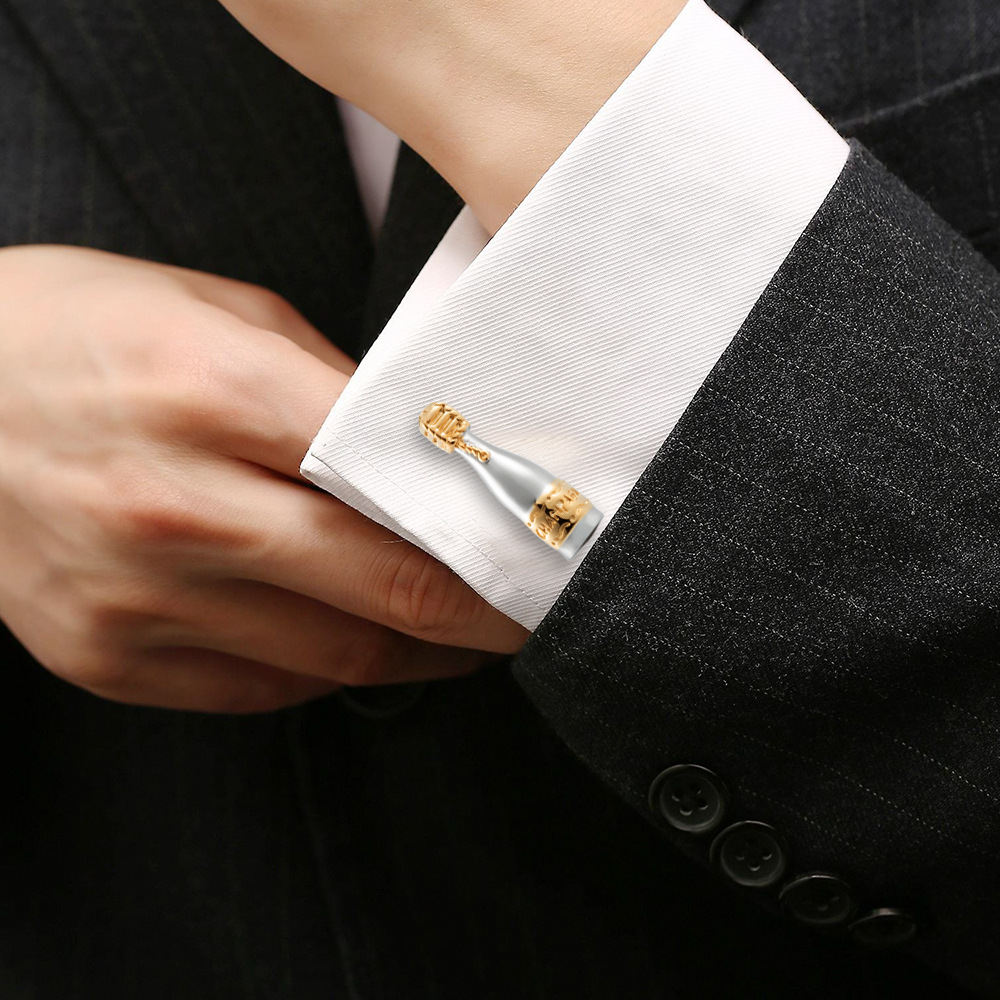 Two-tone plating champagne metal cufflinks